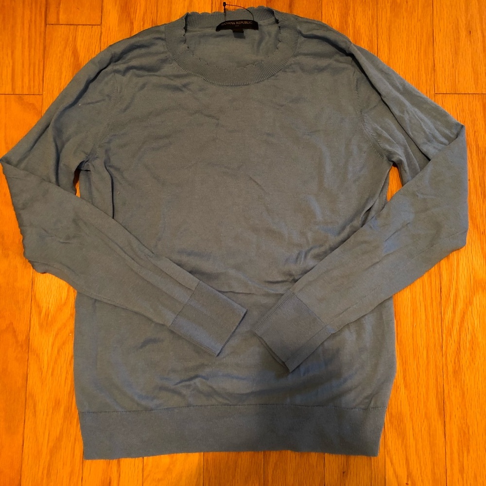 Light blue scalloped lightweight sweater